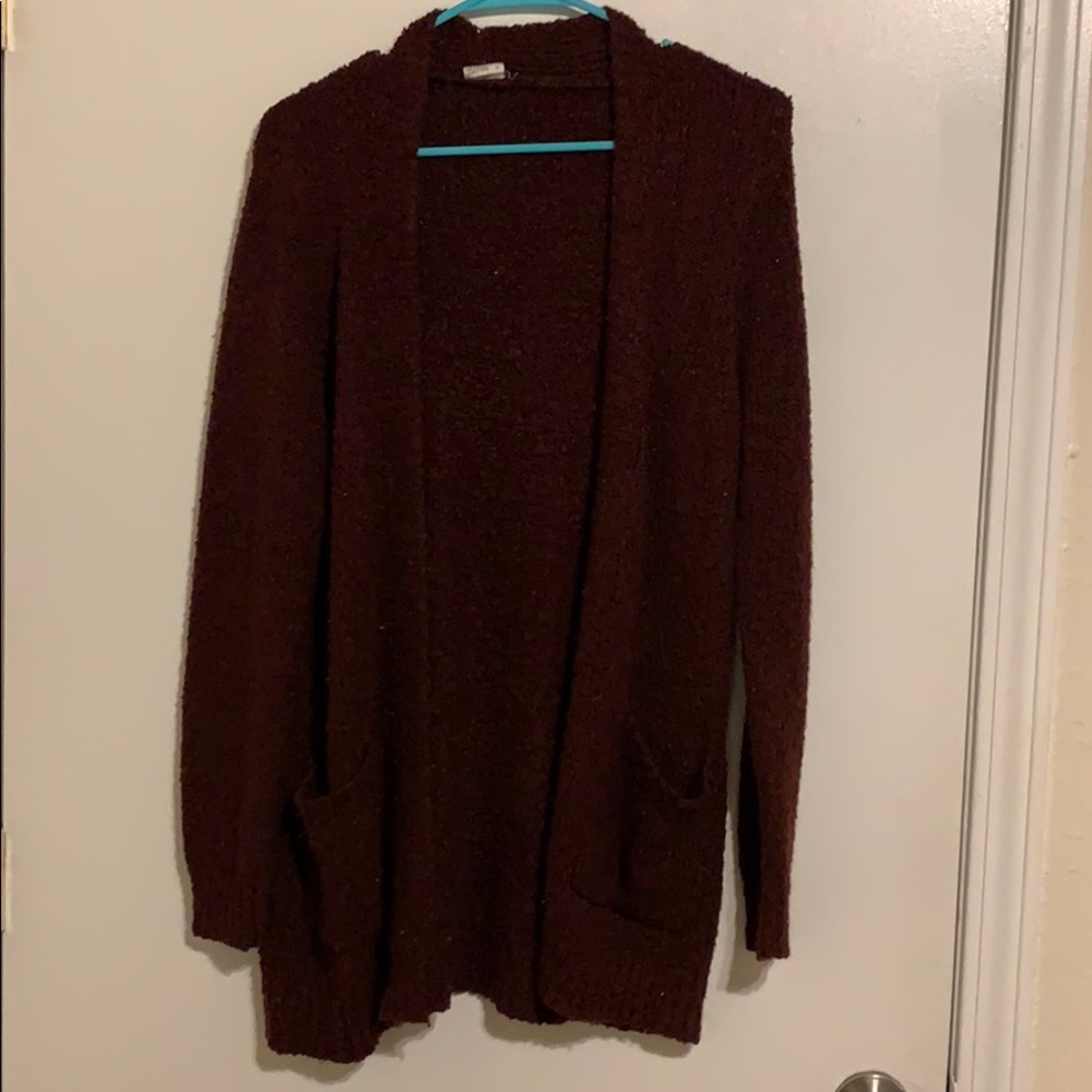 maroon cardigan